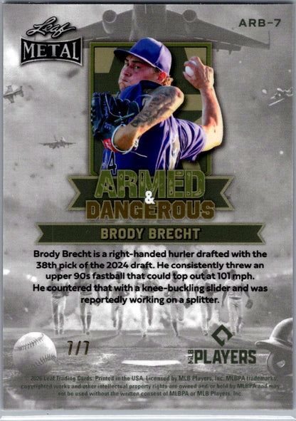 2026 Leaf Metal Baseball Brady Brecht Armed &amp; Dangerous Purple Shimmer ARB-7 /7 Rockies