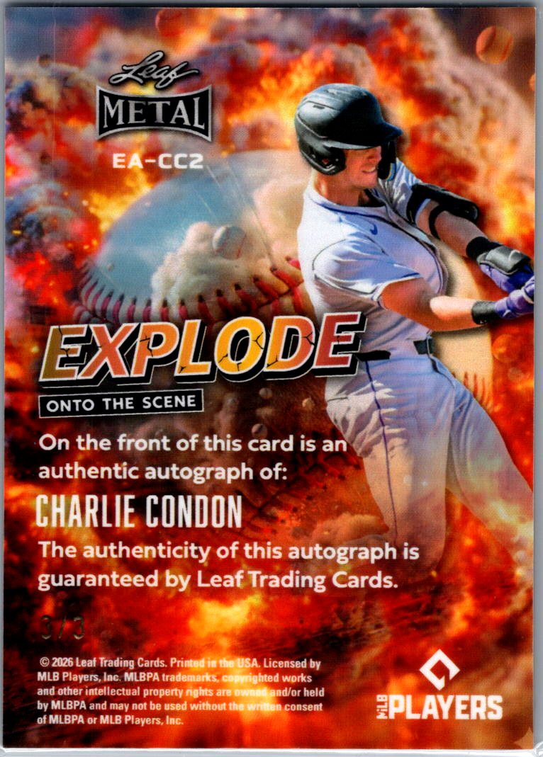 2026 Leaf Metal Baseball Charlie Condon Explode on the Scene 3/3 Auto - Rockies