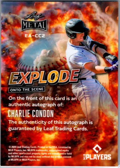 2026 Leaf Metal Baseball Charlie Condon Explode on the Scene 3/3 Auto - Rockies