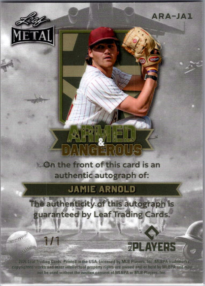 2026 Leaf Baseball Jamie Arnold Ruby Shimmer Armed &amp; Dangerous 1/1 Auto - Oakland A&