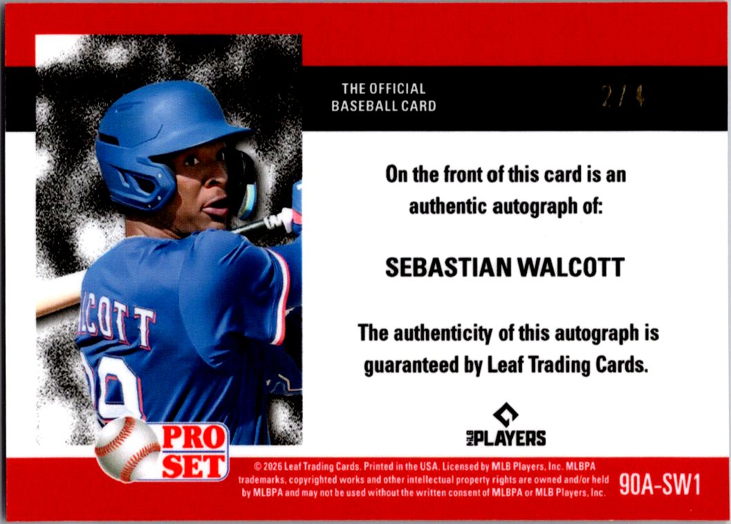 2026 Leaf Pro Set Metal Baseball Sebastian Walcott Prospects Auto. 2/4 - Texas Rangers