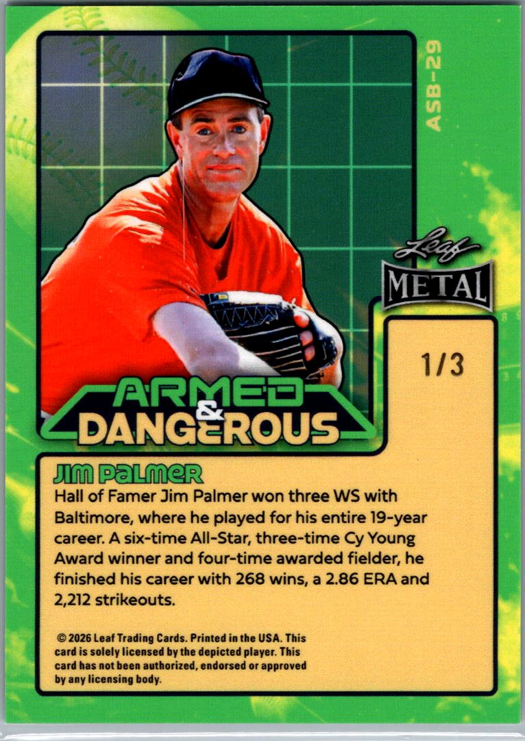 2026 Leaf Metal Baseball Jim Palmer Green Armed &amp; dangerous /3