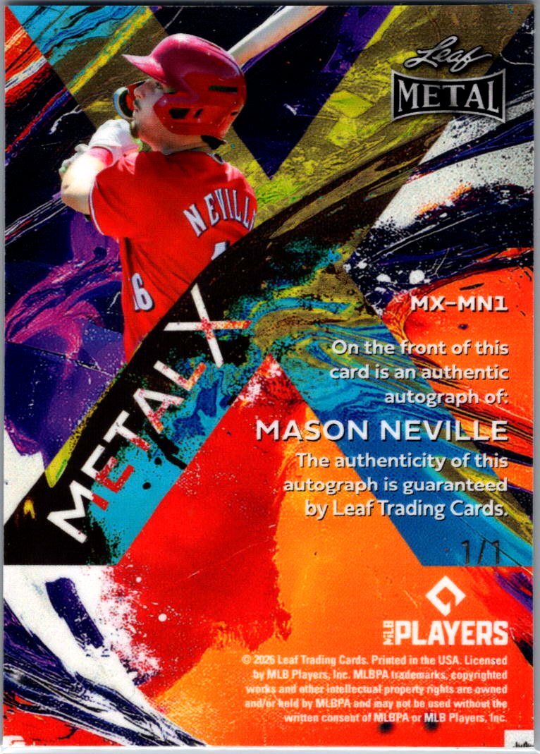 Mason Neville 2026 Leaf Metal X 1/1 Autographed  - Reds