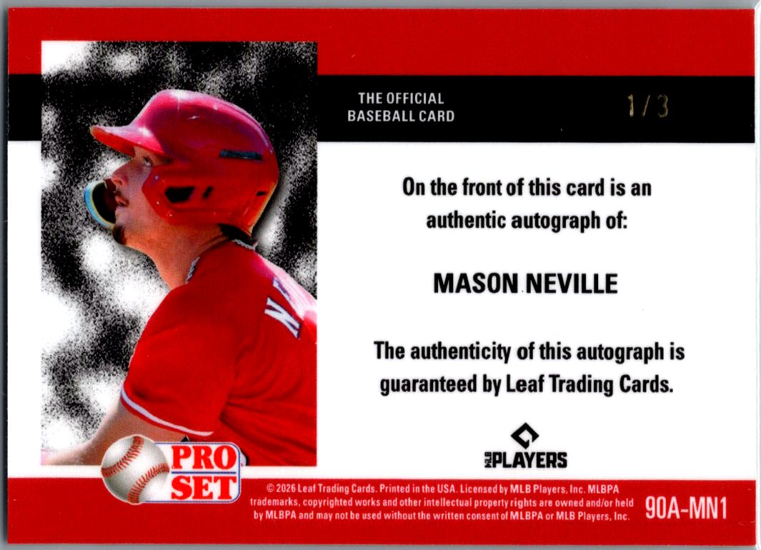 Mason Neville 2026 Pro Set Baseball /3 Autographed  - Reds