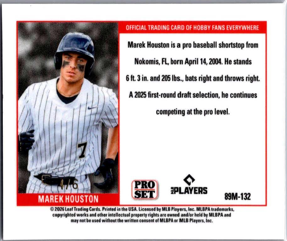 Marek Houston 2026 Leaf Pro Set Pink Mini Prospect Card /6
