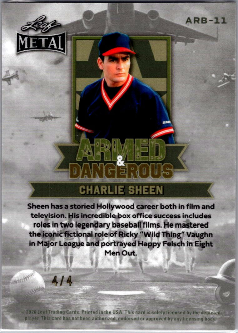 Charlie Sheen - 2026 Leaf Metal Red Armed &amp; Dangerous 4/4