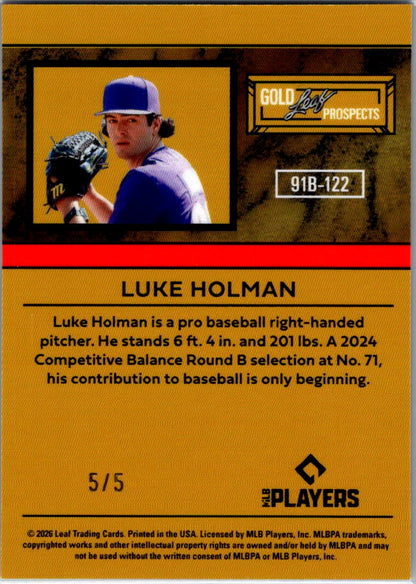 Luke Holman Leaf Metal Gold Prospects Prismatic Silver 5/5, Reds