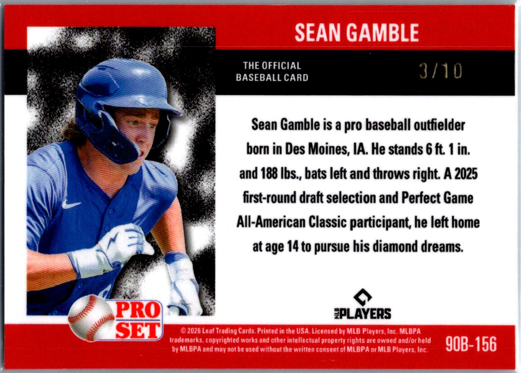 Sean Gamble 2026 Pro Set Silver /10 - Kansas City Royals