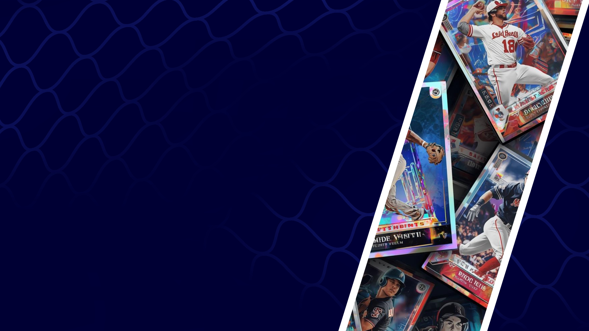 Collage of baseball trading cards on a dark blue background with a subtle grid pattern.