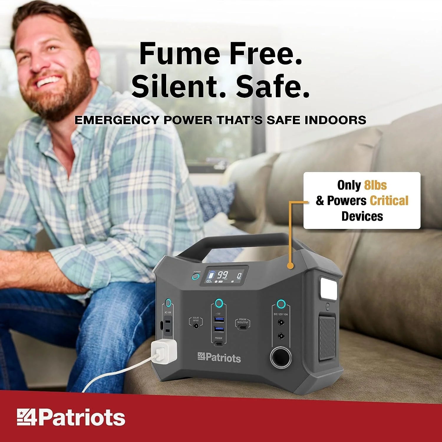 Patriot Power Sidekick Solar Generator, 300Wh Portable Power Station with 40 Watt Solar Panel, AC Fast Charging in 5 Hours, Dual 110V AC Outlets, Only 8 Lbs