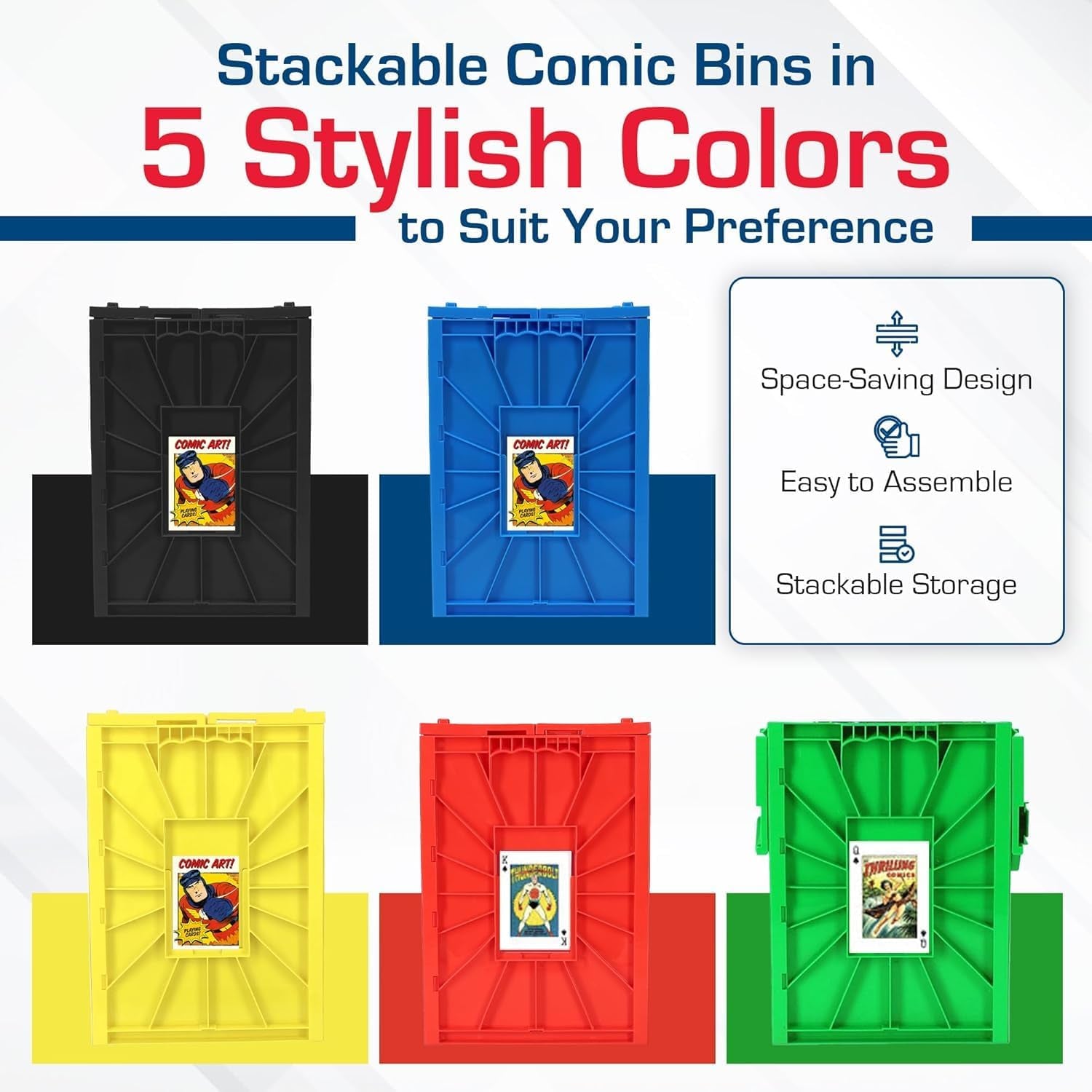 Comic Bin, Black - Holds 150 Comics, Acid Free Storage and Organizer, Heavy Duty Plastic, Stackable, Includes Partition