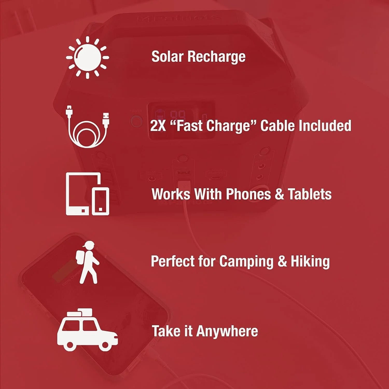 Patriot Power Sidekick Solar Generator, 300Wh Portable Power Station with 40 Watt Solar Panel, AC Fast Charging in 5 Hours, Dual 110V AC Outlets, Only 8 Lbs
