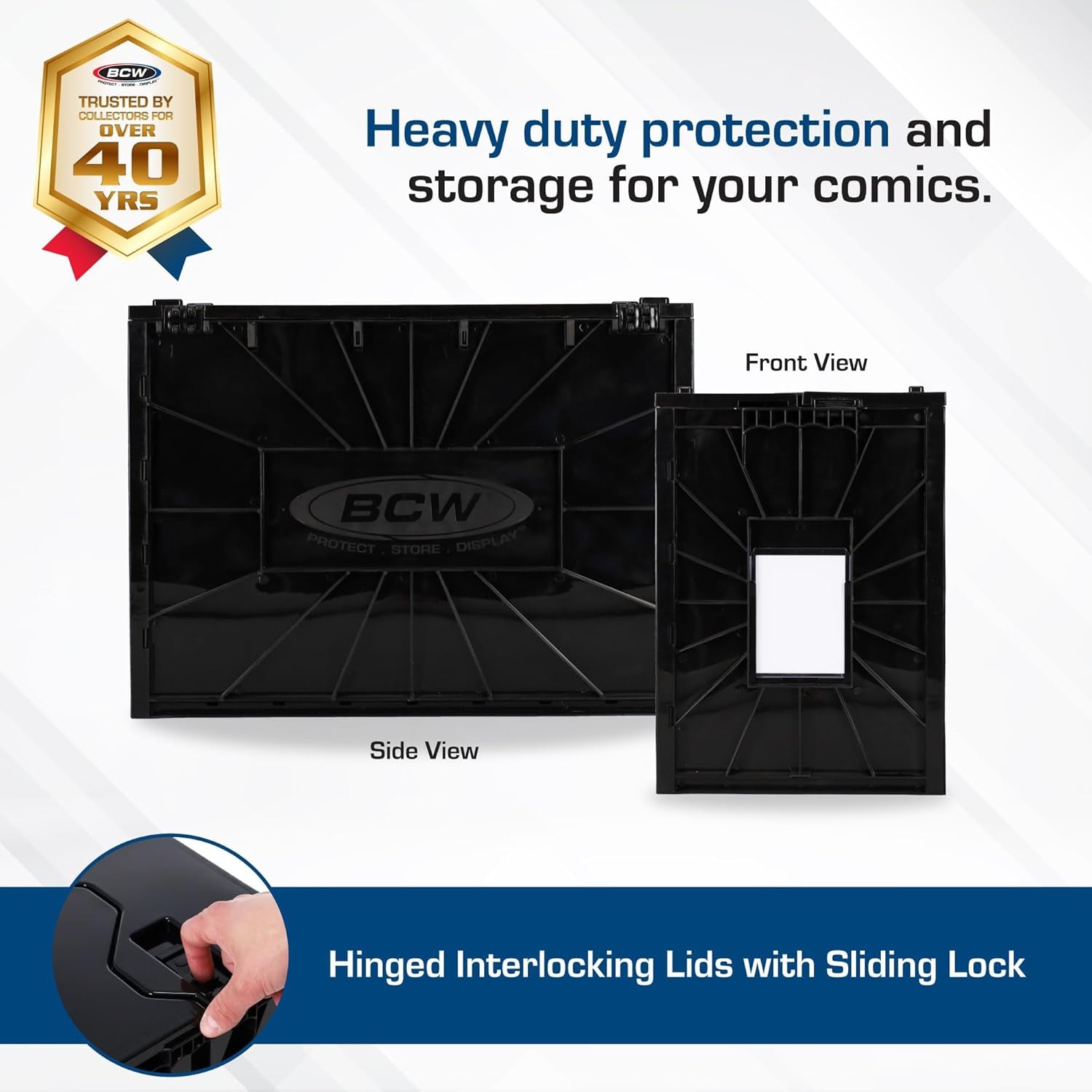Comic Bin, Black - Holds 150 Comics, Acid Free Storage and Organizer, Heavy Duty Plastic, Stackable, Includes Partition