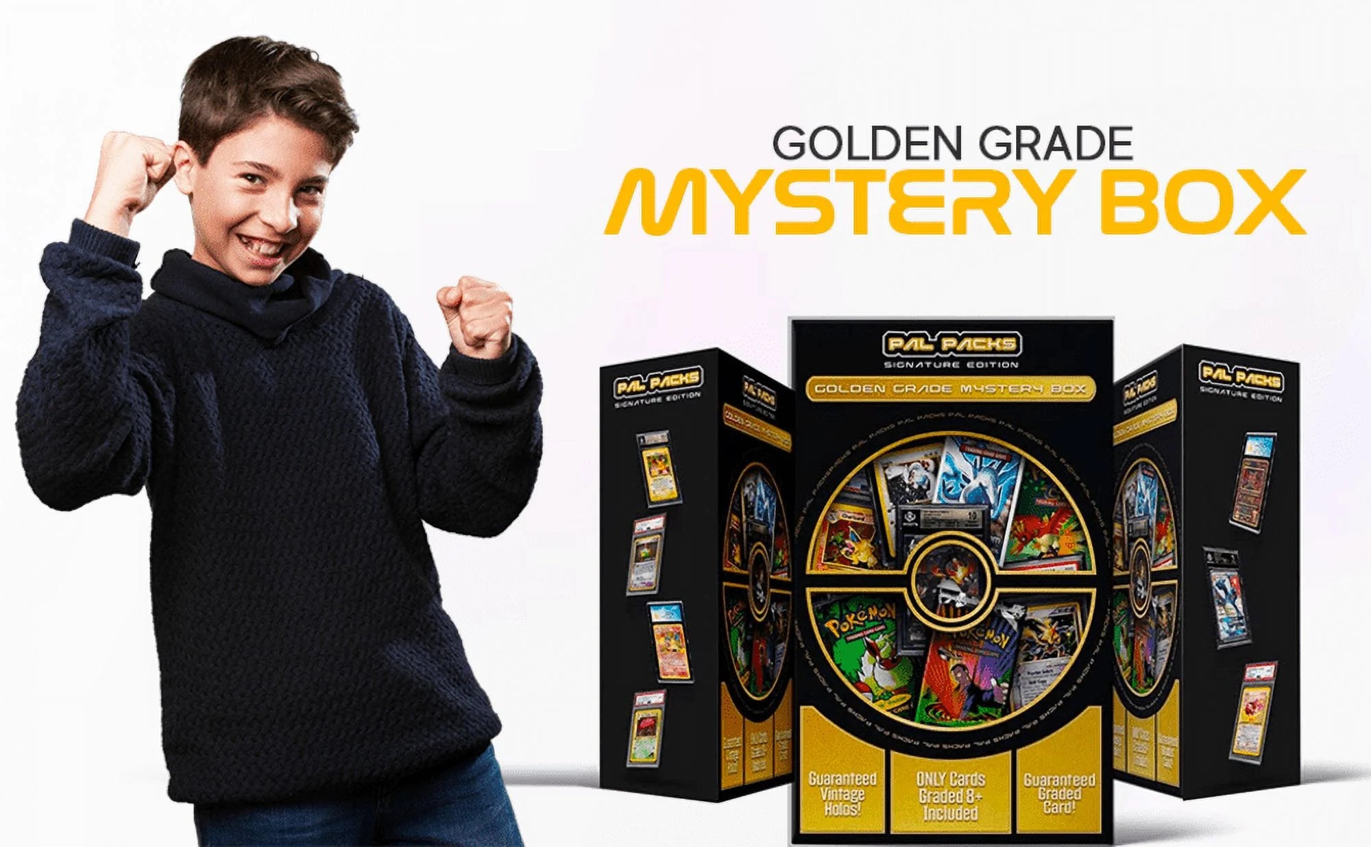 Golden Pokemon Trading Card Mystery Box | Graded 8+ Card | Sealed Booster Pack | 25+ Cards