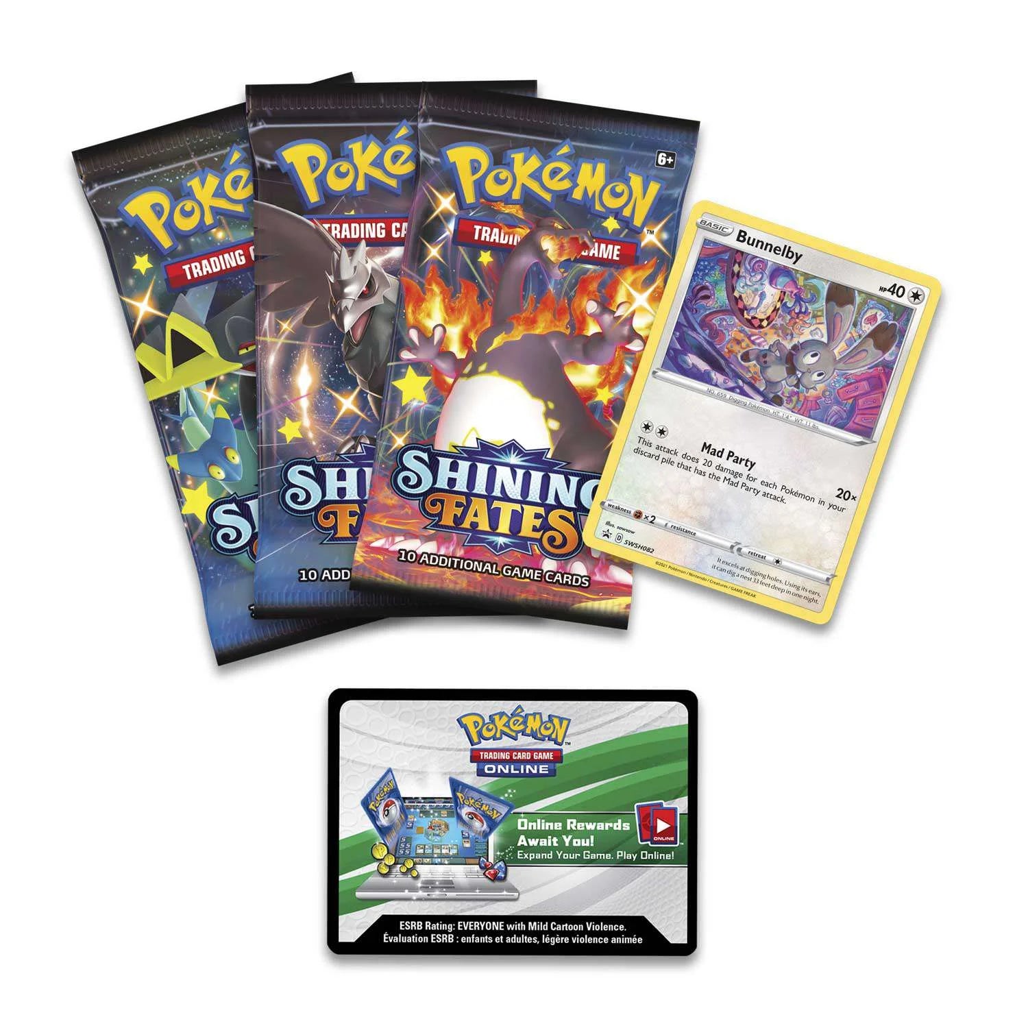 Shining Fates Bunnelby Mad Party Pin Collection (3 Booster Packs, Promo Card & Pin!)