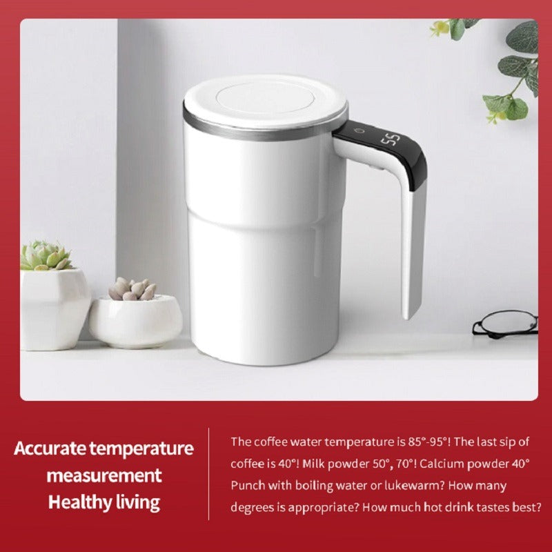 Automatic Coffee Stirring Cup, Stainless Steel Self-Stirring Coffee Cup with Lid, Automatic Stirring, LED Intelligent Display Temperature