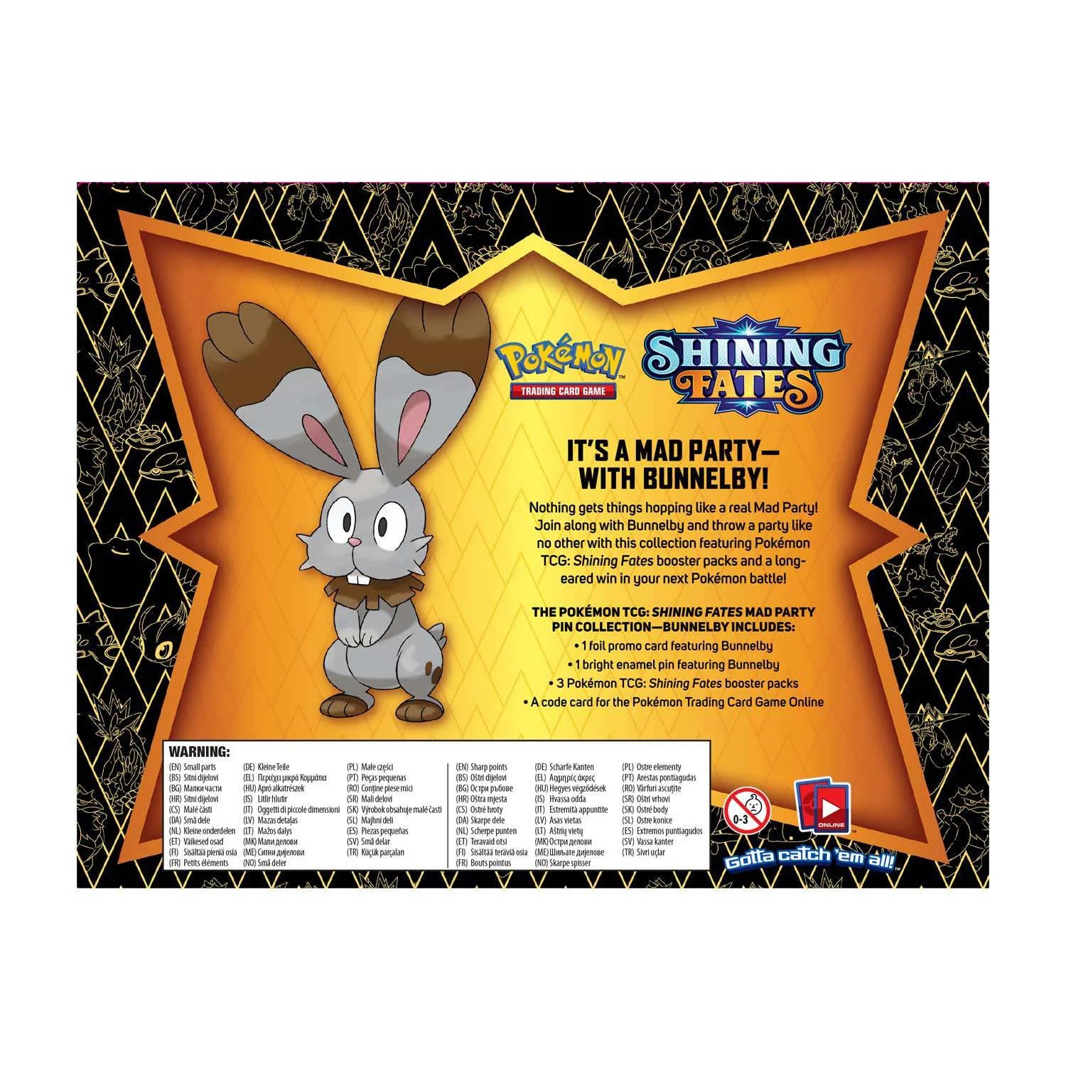 Shining Fates Bunnelby Mad Party Pin Collection (3 Booster Packs, Promo Card & Pin!)