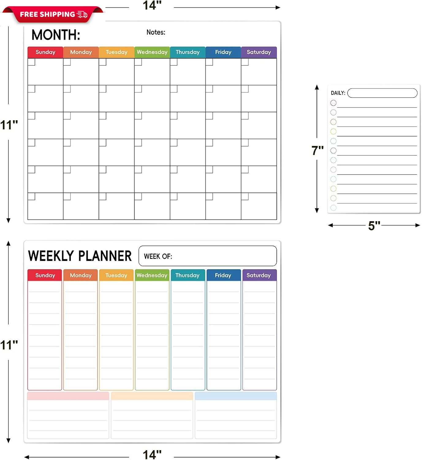 Magnetic Dry Erase Calendar for Refrigerator, 3 Pack-Monthly, Weekly, Daily Magn
