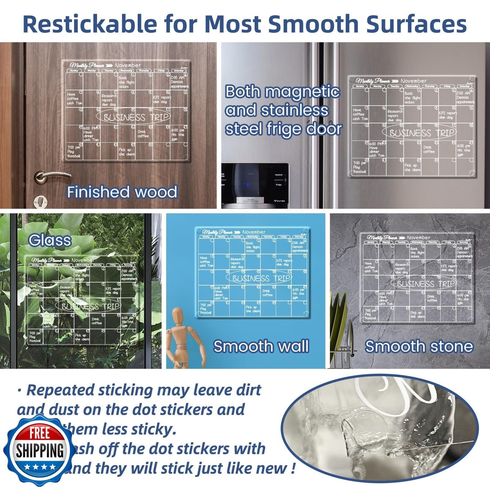 Clear Non-Magnetic Monthly Calendar for Fridge - Dry Erase Transparent Monthl